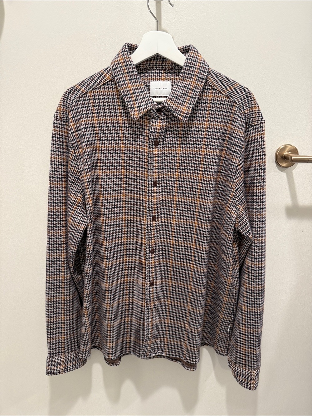 7 Diamonds Men’s Houndstooth Button-Down Shirt - Brown & Blue